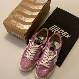 Golden Goose Pink May Glitter Leather Sneakers sz 40
